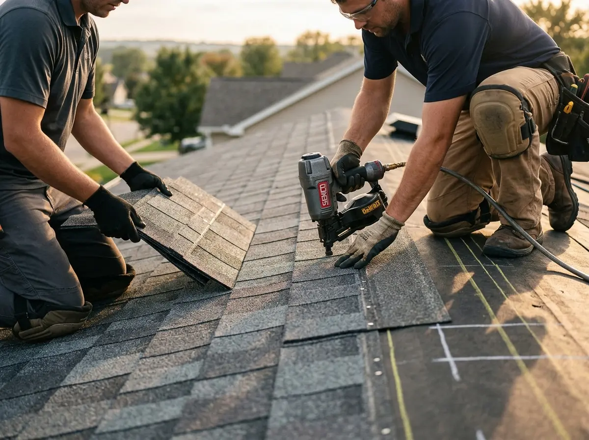 Professional roofer working on a residential roof in Homer Glen